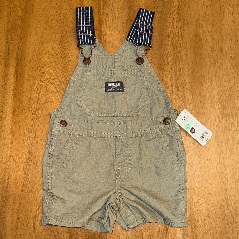 OshKosh B'gosh Khaki Kids Overalls with Navy Straps